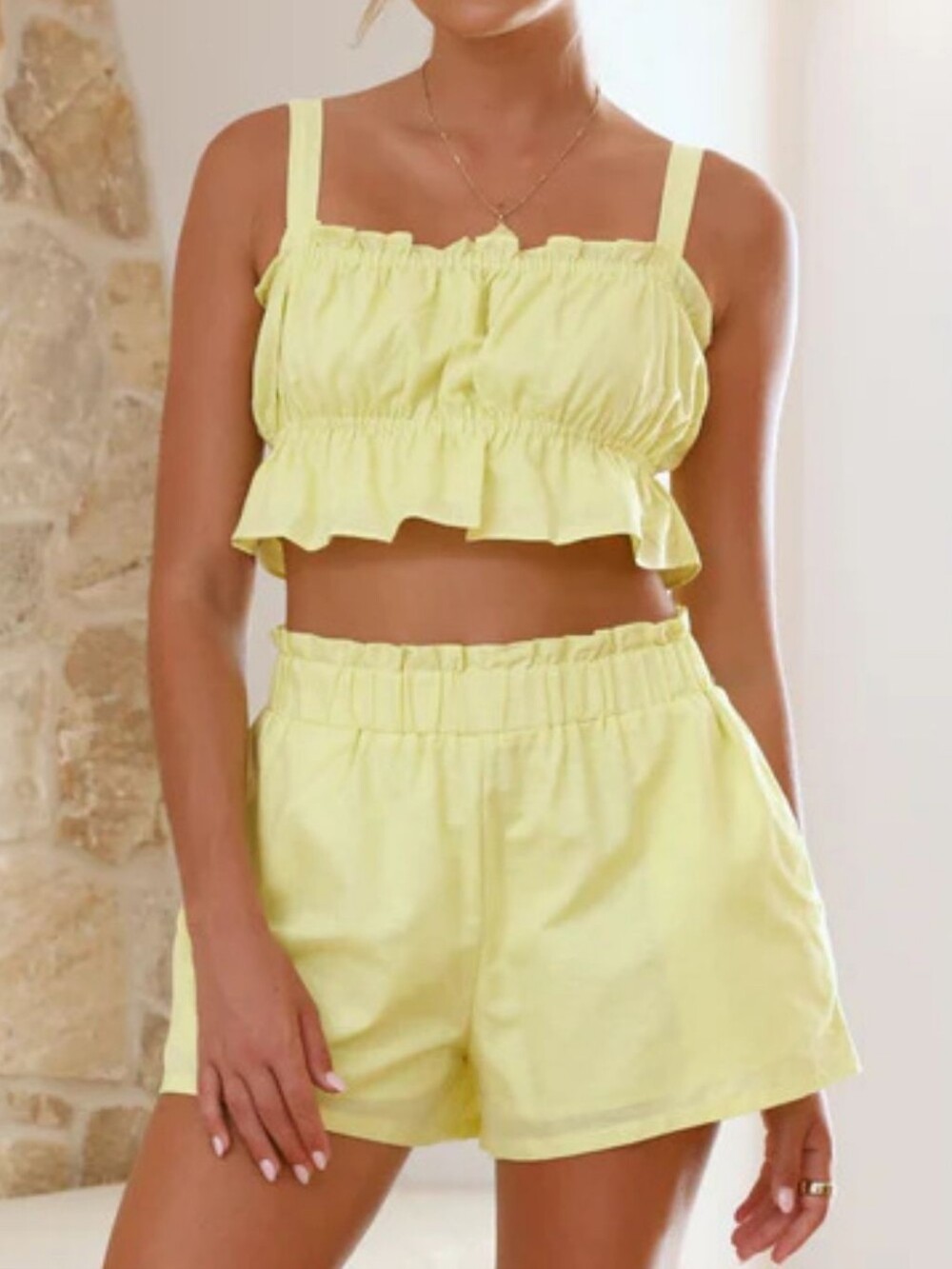 Sweetly Squared Shorts Set - Yellow